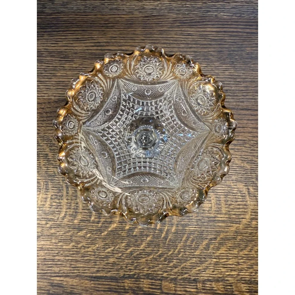 Antique EAPG Compote Bowl: Daisy Button Pattern, Gold Rim Pedestal‎ Dish
